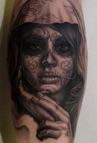 腿部棕色伤心的死亡女孩纹身图片