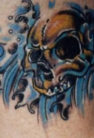 腿部彩色骷髅纹身图片