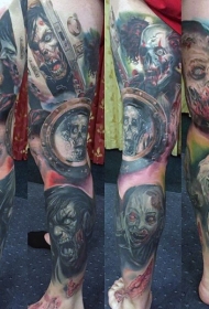 腿部彩色各种恐怖电影怪物纹身