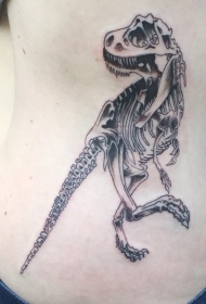 侧肋卡通风格黑色恐龙骨架纹身图案