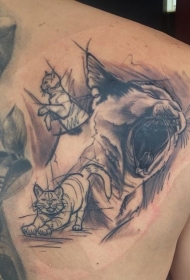 素描风格色有趣的猫纹身图案