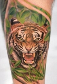 霸气侧漏的彩绘动物简单个性线条老虎头纹身图案