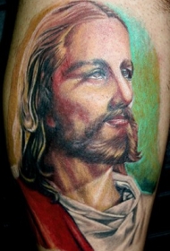 肩部彩色耶稣肖像纹身图片