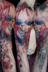 手臂彩绘日本面具女人肖像纹身图案