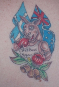 肩部彩色澳洲袋鼠爱国纹身图案