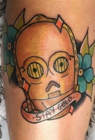 手臂老派风格的彩色机器人纹身图案