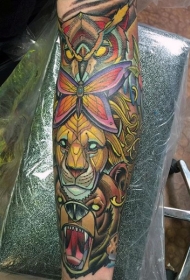 精致漂亮的彩绘部落动物雕像纹身图案