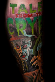 腿部彩色恐怖漫画像吸血鬼纹身图案