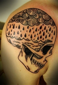 大臂黑色的雨滴海面骷髅纹身图案