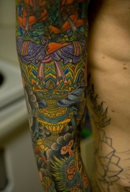 花臂多彩日本式全套纹身图案