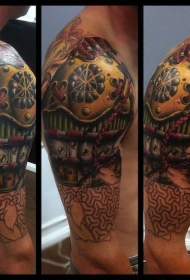 手臂new school彩色中世纪盔甲纹身图案