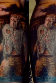 腿部彩色恐怖电影杰森纹身图片
