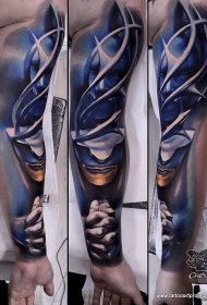 New School彩色祈祷的女人纹身图案