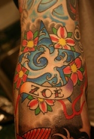 丰富多彩的old school星星浪花和花蕊纹身图案