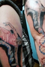 肩部彩色有趣的人物与DNA套图纹身