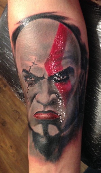 彩色邪恶野蛮的肖像纹身图案