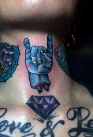 颈部old school彩色僵尸手紫钻石纹身图案