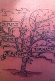 肩部简约线条死树纹身图案