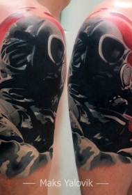 新传统风格彩色士兵防毒面具纹身