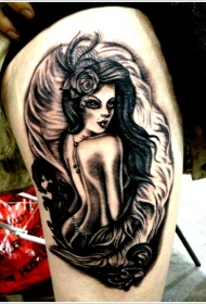 腿部彩色性感可爱的女郎纹身图案
