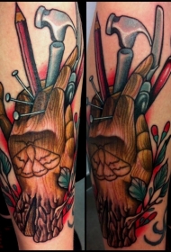 腿部新风格的彩色文书木制手纹身图案