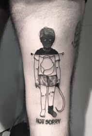 老学校的风格色黑色腿部小男孩纹身