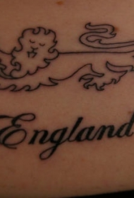 腰部黑色简约狮子英文字母纹身