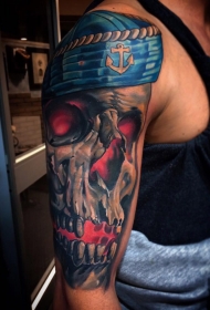 新风格的彩色水手头骨纹身图案