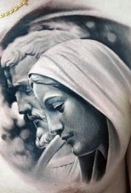 胸部宗教风格人物雕像纹身图案