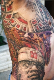 侧肋石头雕像与生物力学机械纹身图案