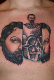令人毛骨悚然的彩绘分裂头像和骷髅纹身图案