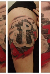 现实主义风格的彩色砖墙纹身图案