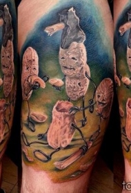 腿部彩色有趣的神奇花生纹身图案