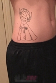 男生腹部黑色线条创意卡通小男孩纹身图案