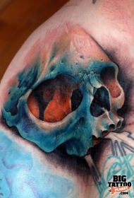 现实主义风格的彩色骷髅纹身图案