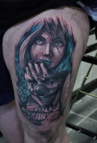 大腿new school疯狂的小丑女人纹身图案