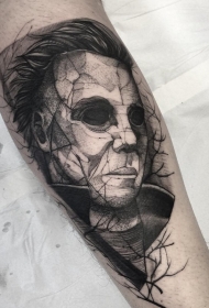 石雕风格黑色男性人脸对令人毛骨悚然纹身图案