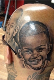 头部灰色儿童肖像风格纹身图案