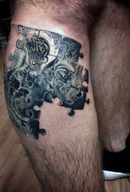 腿部新风格的彩色拼图猴子纹身图片