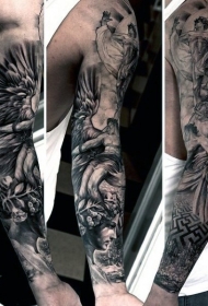 手臂有趣的黑色希腊主题人物纹身图案