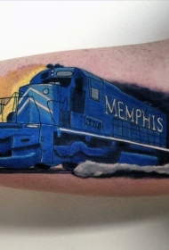 五颜六色的卡通现代火车手臂纹身图案