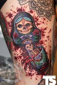 New School彩色骷髅头纹身图案