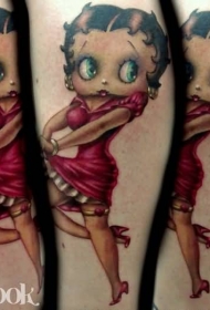 腿部彩色滑稽的舞蹈女孩纹身图案