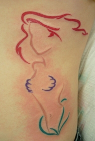 简约的彩色线条美人鱼纹身图案