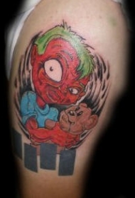 大臂疯狂的孩子与熊彩色纹身图案