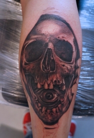 小腿骷髅头嘴里有颗眼球纹身图案