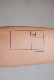 手臂黑色极简线条几何图形与数字纹身图案