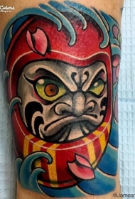 腿部插画风格彩色不倒翁波纹身图片