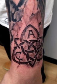 手腕石雕风格有趣的符号与字母纹身图案