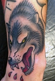 old school恐怖的邪恶狼头纹身图案